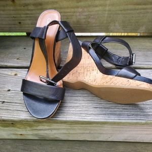 Calvin Klein Black Wedged Strapped Shoes